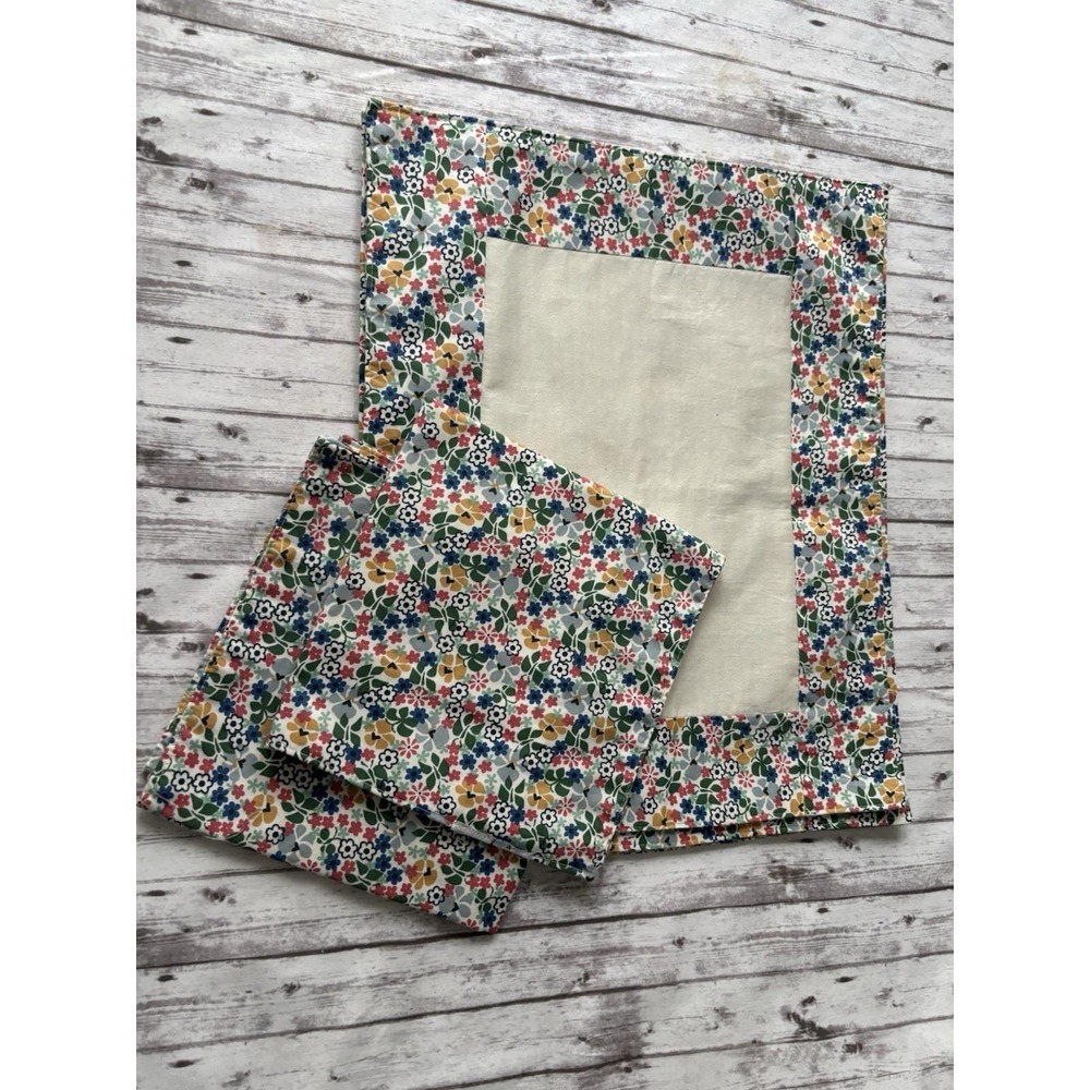 Set Of (2) Zanger Company Polish‎ Pottery floral Green Blue Placemat & Napkin